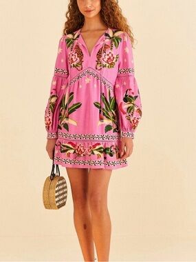 FARM Rio Pink Tropical Floral & Leopard-Print Mini Dress